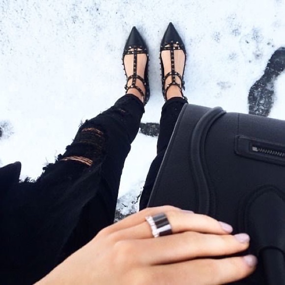 Authentic Valentino Garavani rockstud Noir cage flats - Picture 1 of 16